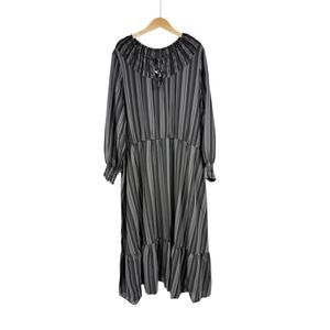 Terra And Sky Black Gray Stripe Long Sleeve Modest Midi Maxi Dress Womens 3XL